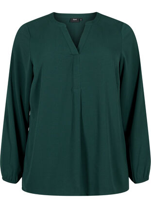 Zizzi Ensfarget bluse med V-hals, Scarab, Packshot image number 0