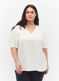 Kortærmet bluse med A-fasong, Bright White, Model