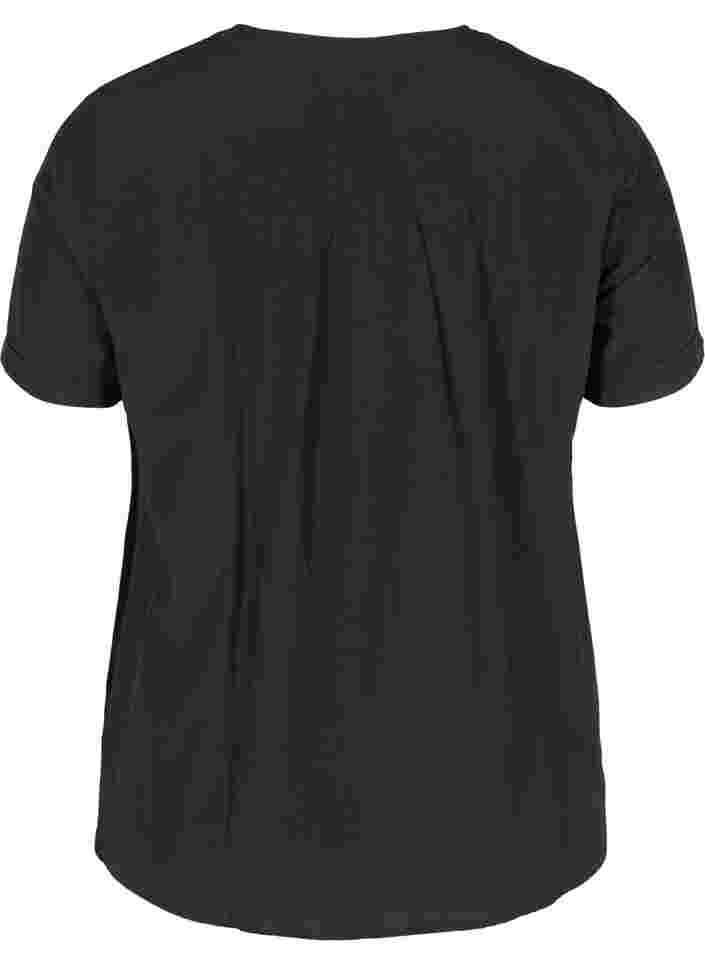 Kortermet skjorte med rund hals, Black, Packshot image number 1