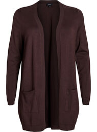 Lang, strikket cardigan i en viskoseblanding, Seal Brown