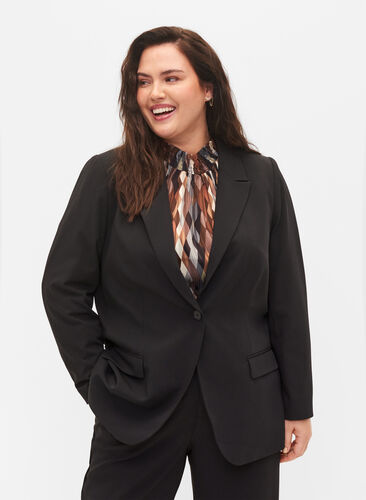 Klassisk blazer med lommer, Black, Model image number 0