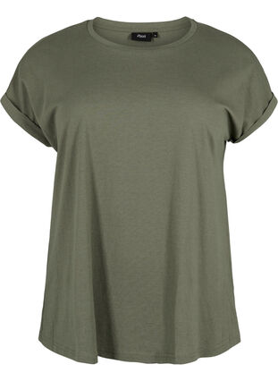 Kortermet T-skjorte i bomullsblanding, Dusty Olive, Packshot image number 0