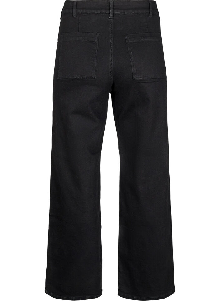 Jeans med h&oslash;y midje og vide ben, Svart, Packshot image number 1