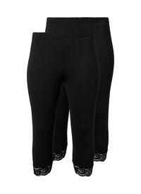 Leggings med 3/4-lengde og blondekant, 2 stk.