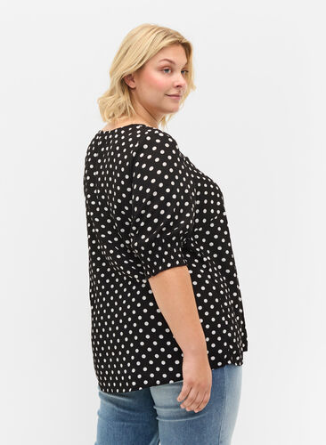 Mønstrete viskosebluse med knapper, Black Dot, Model image number 1