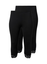 Leggings med 3/4-lengde og blondekant, 2 stk., Black / Black