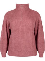 Strikket genser med h&oslash;y hals og glidel&aring;s, Rosa