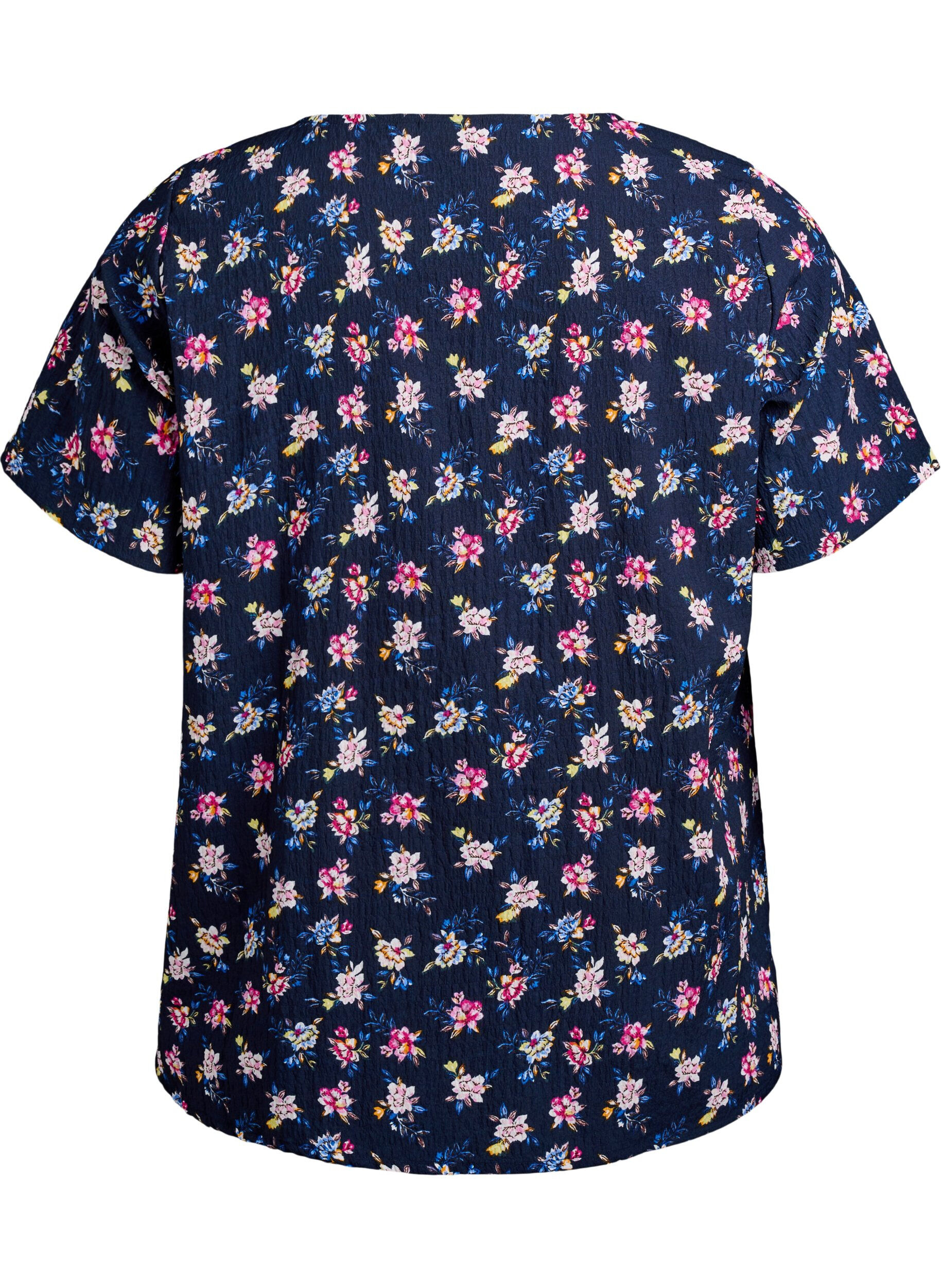 Zizzi FLASH - Kortermet bluse med tekstur, Bl&aring;, Packshot image number 1