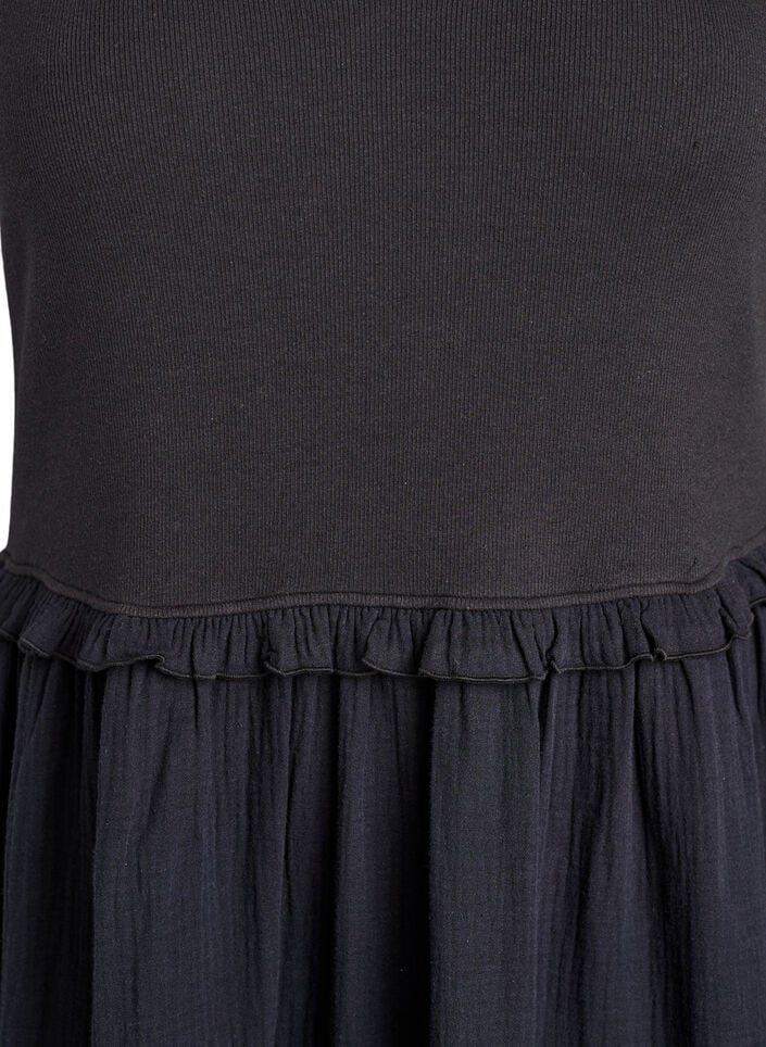 Ermel&oslash;s bomullskjole med ribb og musselin, Svart, Packshot image number 2