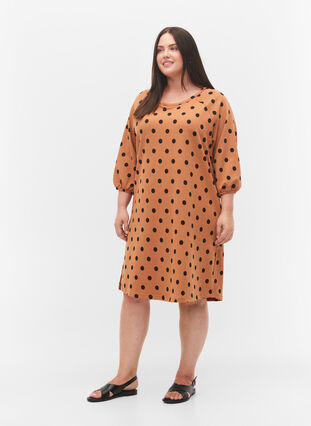 Prikkete kjole med 3/4-ermer, Almond Black Dot, Model image number 2