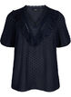 Bluse med korte ermer og prikkete struktur, Night Sky, Packshot image number 0