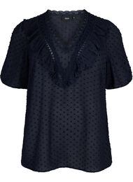 Bluse med korte ermer og prikkete struktur, Night Sky