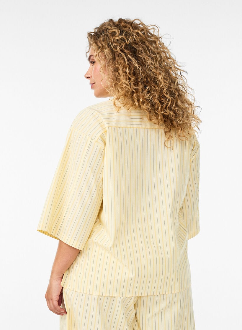 Stripete bluse i en Loose fit, Gul, Model image number 2