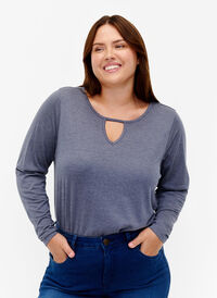 Melange bluse med lange ermer, Night Sky Mel. , Model
