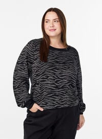 Mønstret strikkebluse med glittereffekt, Svart Mønstret strikkebluse med glittereffekt, Svart, Model