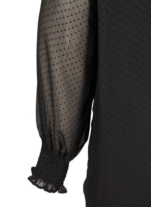 Høyhalset bluse med detaljer av smock og volanger, Black, Packshot image number 3