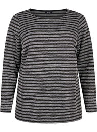 Bluse med rund hals og stripete mønster, Black Stripe