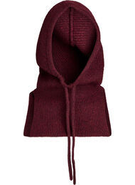 Strikket balaclava med snorer, Mørk Bordeaux