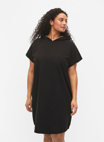 Kortermet kjole med hette, Black, Model image number 0