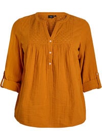 Bluse i bomullsmuslin med broderi anglaise, Orange Bluse i bomullsmuslin med broderi anglaise
