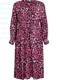 Midikjole med knappelukking og knytebelte, Rosa