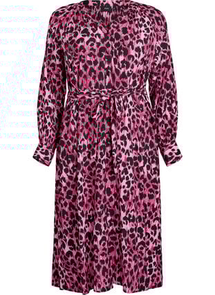 Zizzi Midikjole med knappelukking og knytebelte, Rosa, Packshot image number 0