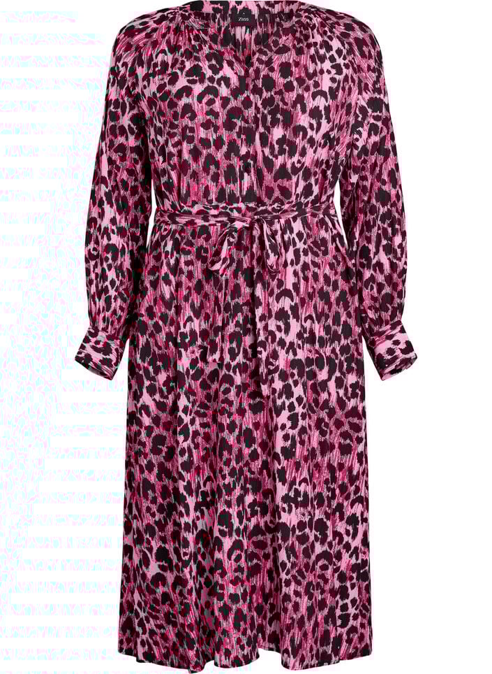 Midikjole med knappelukking og knytebelte, Rosa, Packshot image number 0