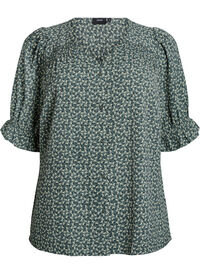 Skjortebluse med 1/2 ermer, Grønn Skjortebluse med 1/2 ermer