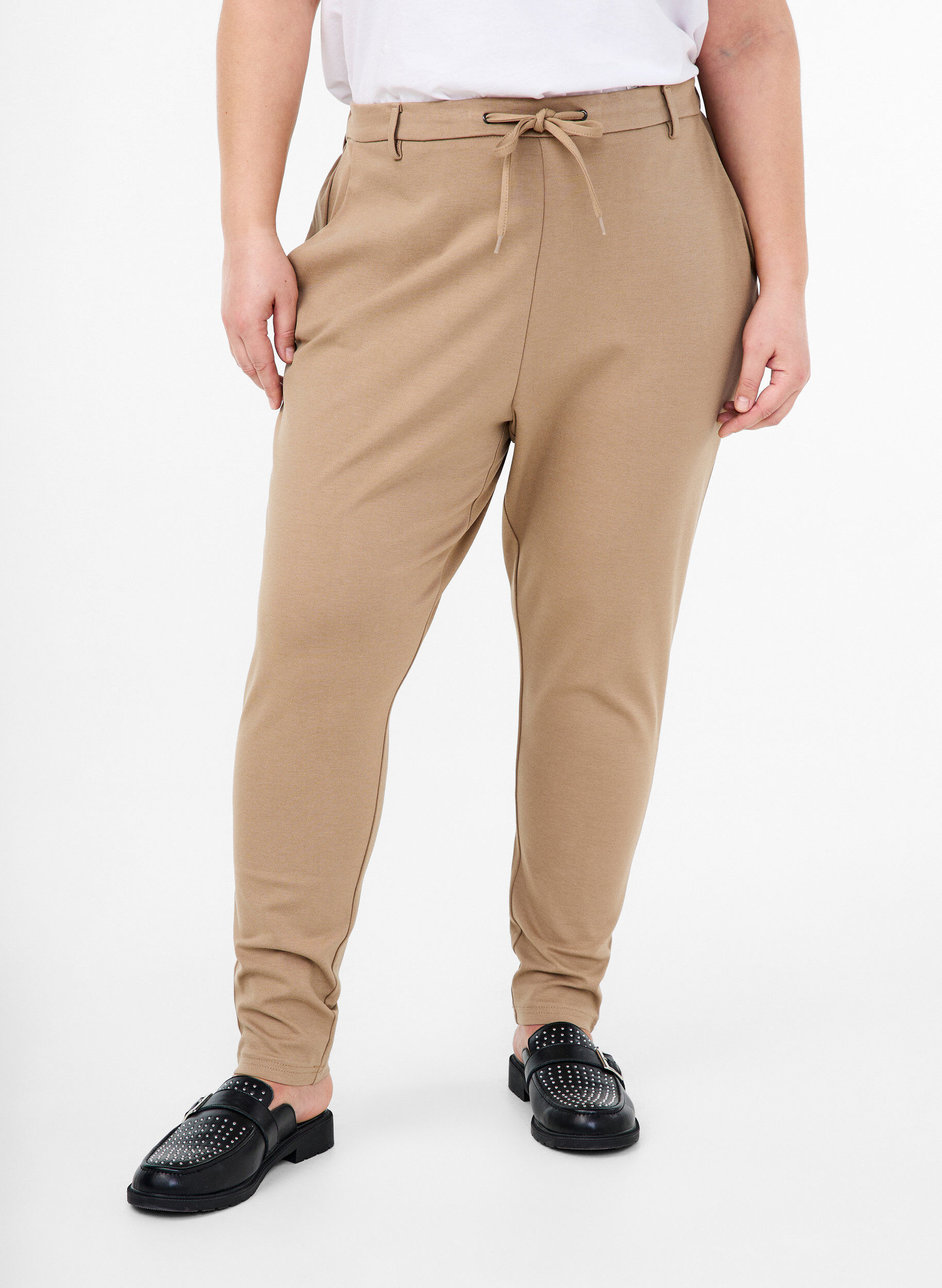 ZizziCroppede Maddison-bukser, Beige, Model image number 2