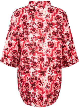 Lang skjorte med heldekkende trykk, Pink AOP Flower, Packshot image number 1