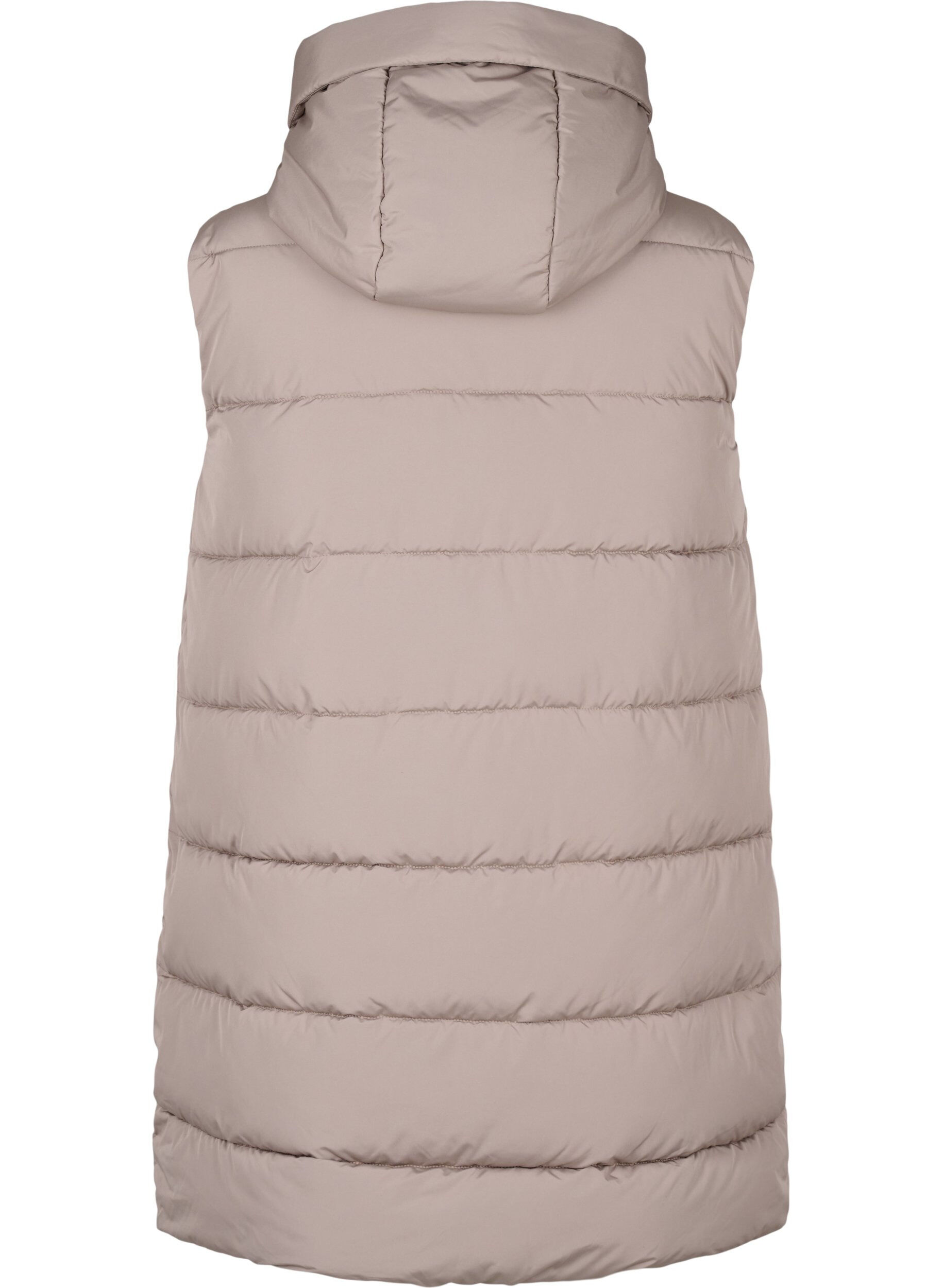 Zizzi Lang vest med hette og lommer, Beige, Packshot image number 1