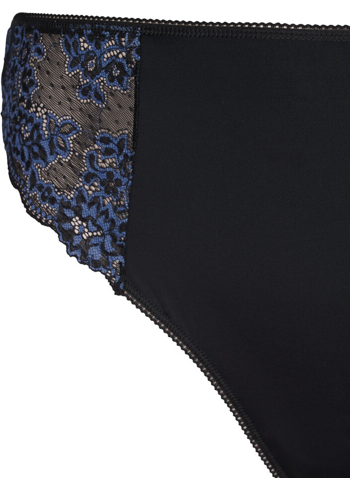 Mikrofiber-G-string med blonder, Black w Blue, Packshot image number 2