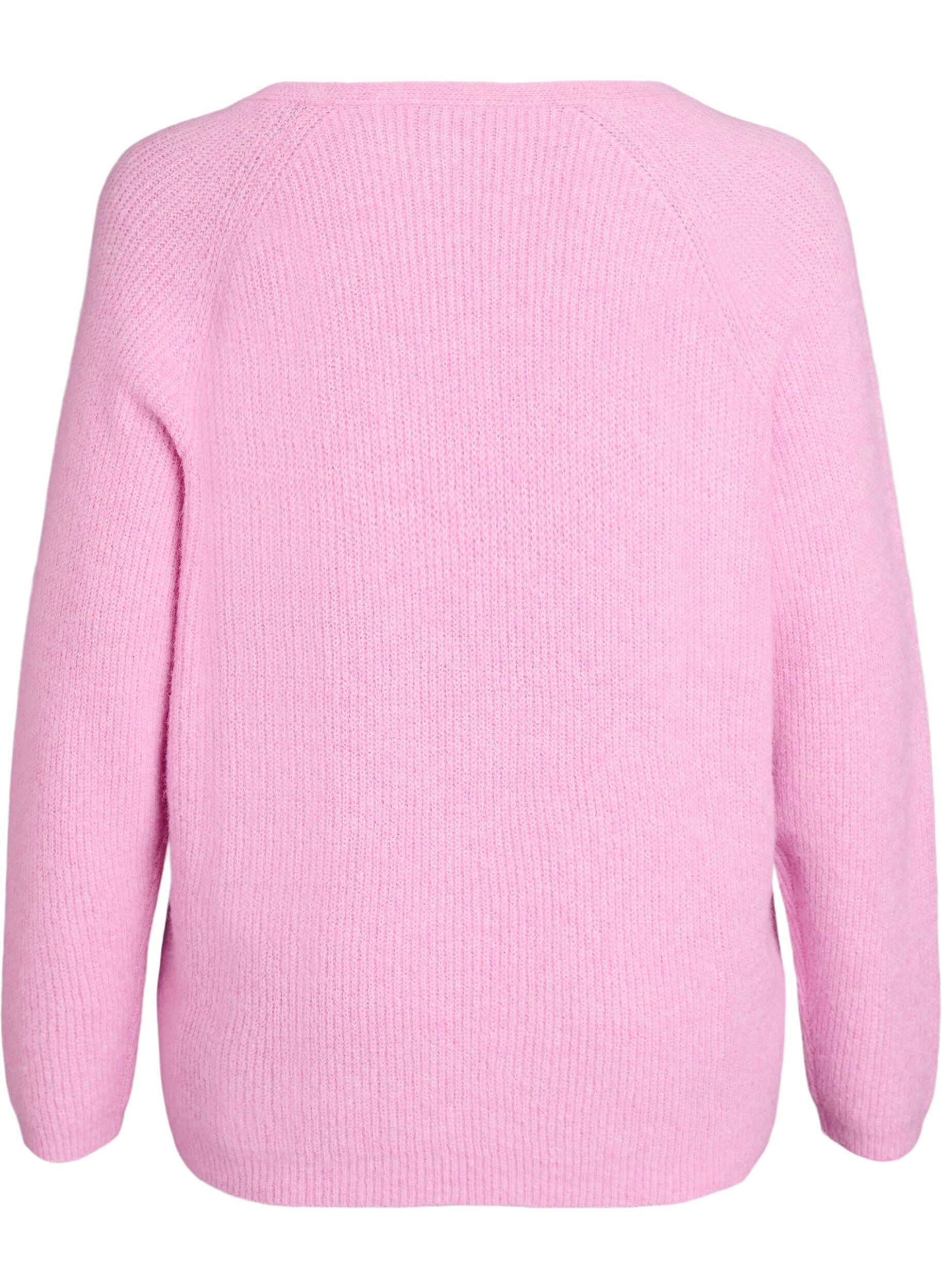 ZizziStrikkebluse med V-hals og raglanermer, Rosa, Packshot image number 1
