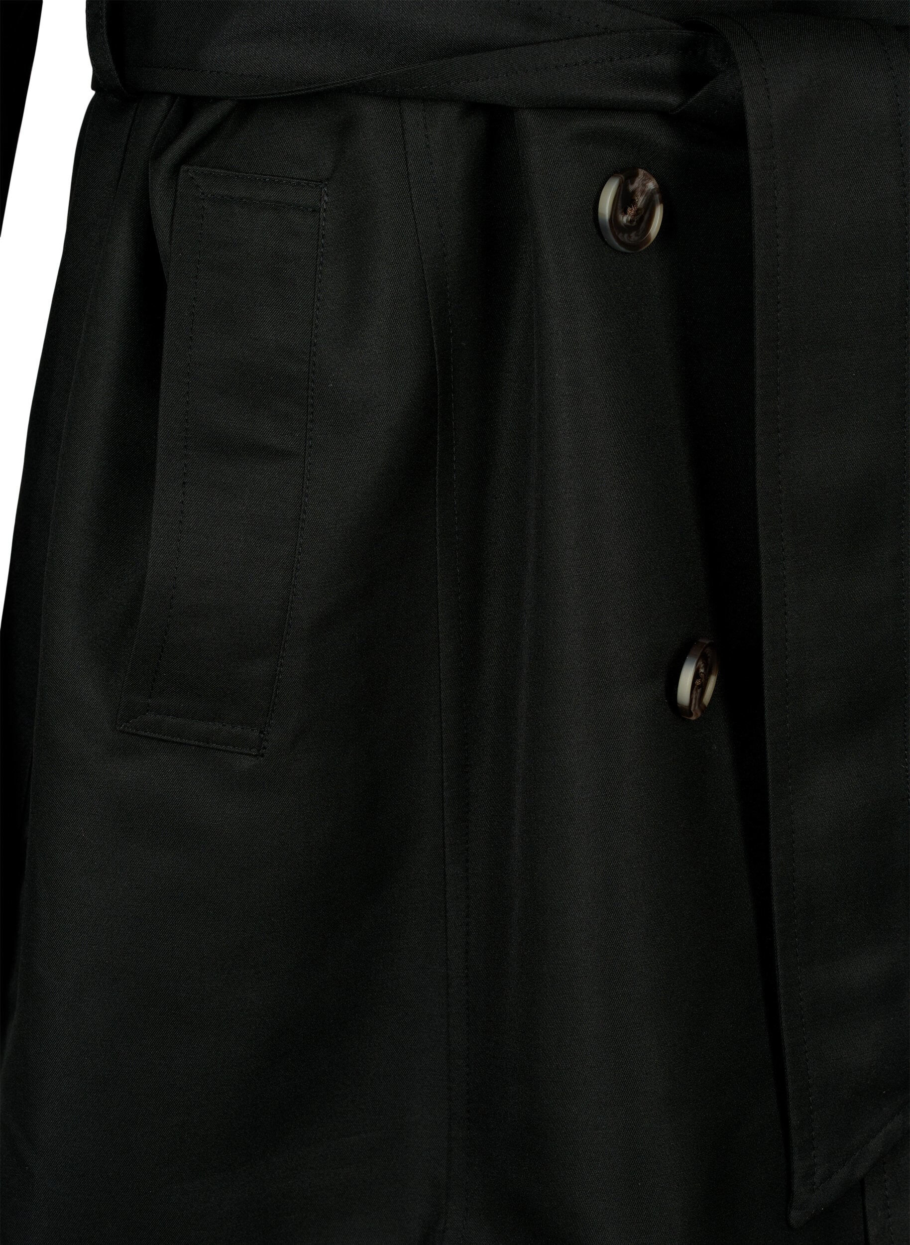 Zizzi Kort trenchcoat med belte, Svart, Packshot image number 3