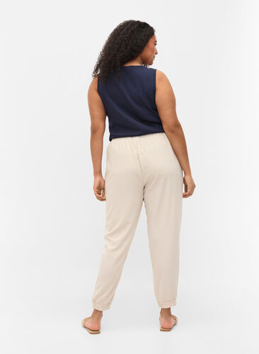 Bukser med lommer og strikkant, Warm Sand, Model image number 1