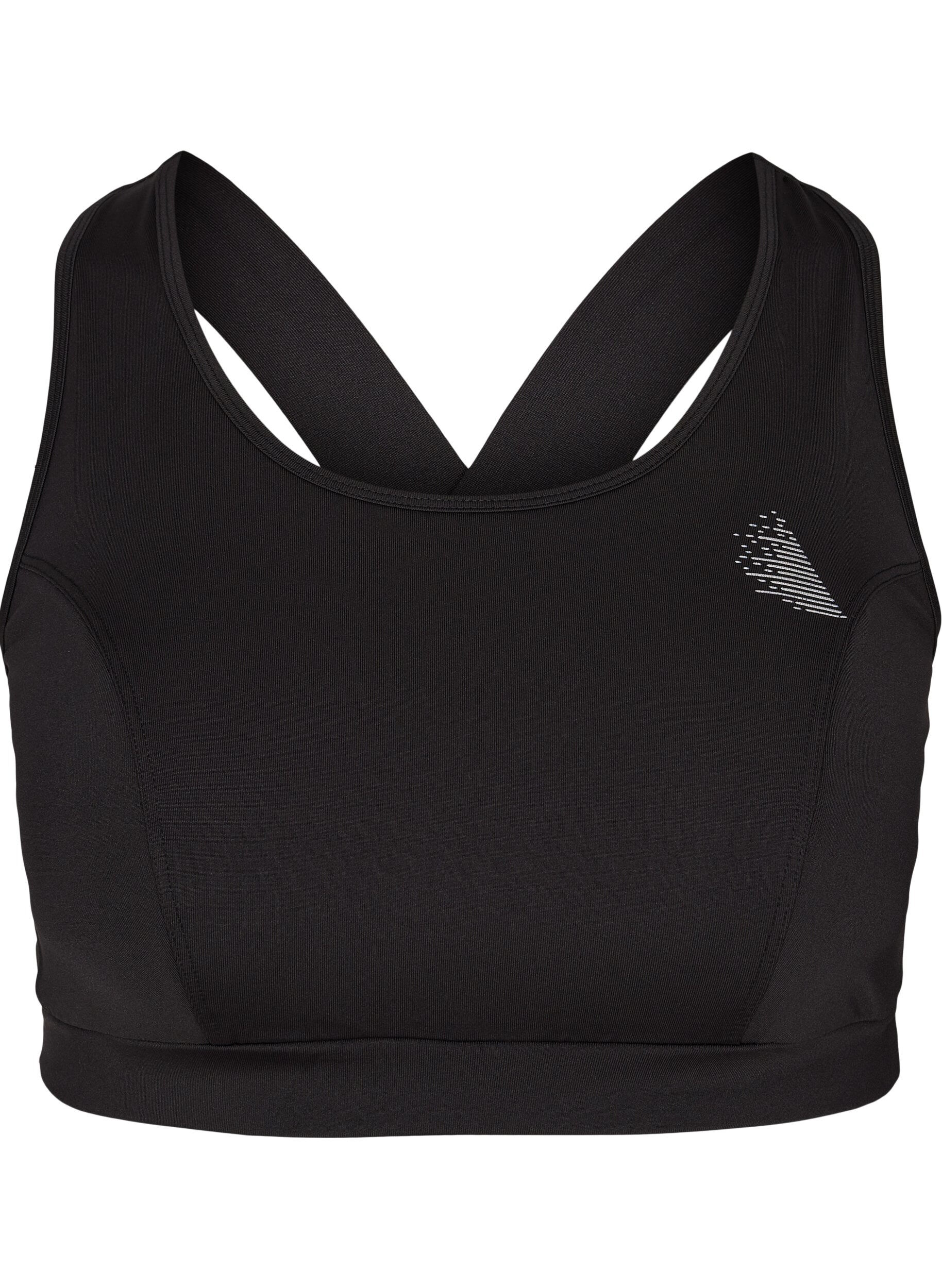 Zizzi Ensfarget sports-BH med krysset rygg, Black, Packshot image number 0