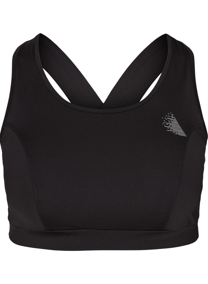 Ensfarget sports-BH med krysset rygg, Black, Packshot image number 0