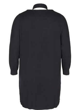 Langermet strikkekjole med lommer, Black, Packshot image number 1