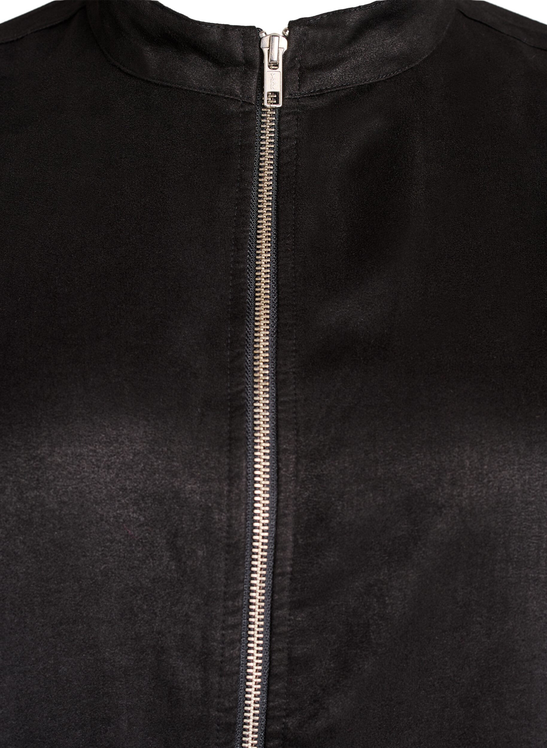 Zizzi Lang skjorte i imitert semsket skinn med glidel&aring;s, Svart, Packshot image number 2