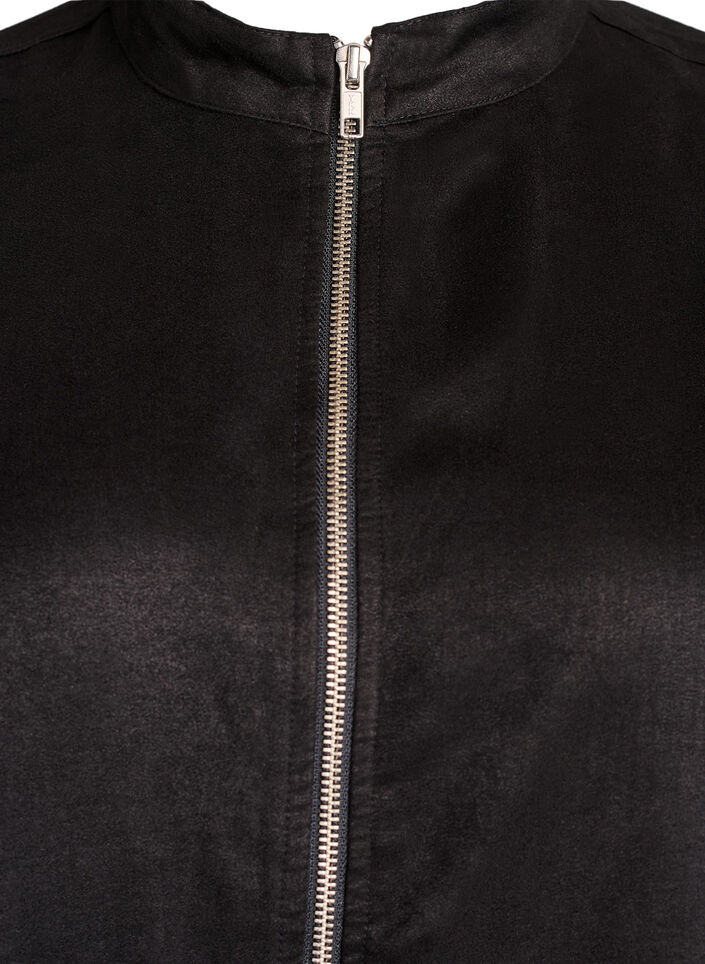 Lang skjorte i imitert semsket skinn med glidelås, Svart, Packshot image number 2