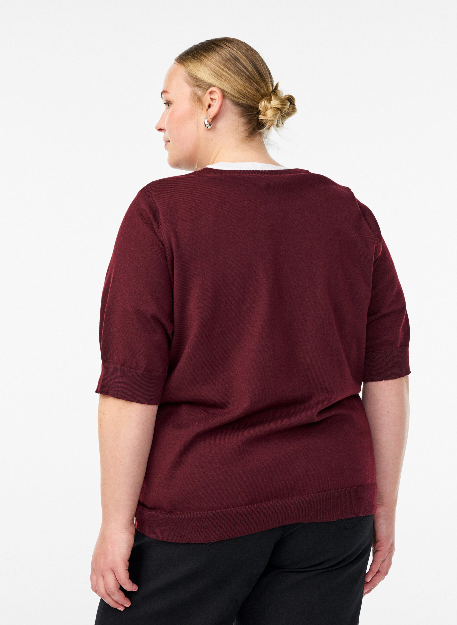 ZizziFinstrikket bluse med korte ermer, R&oslash;d, Model image number 2