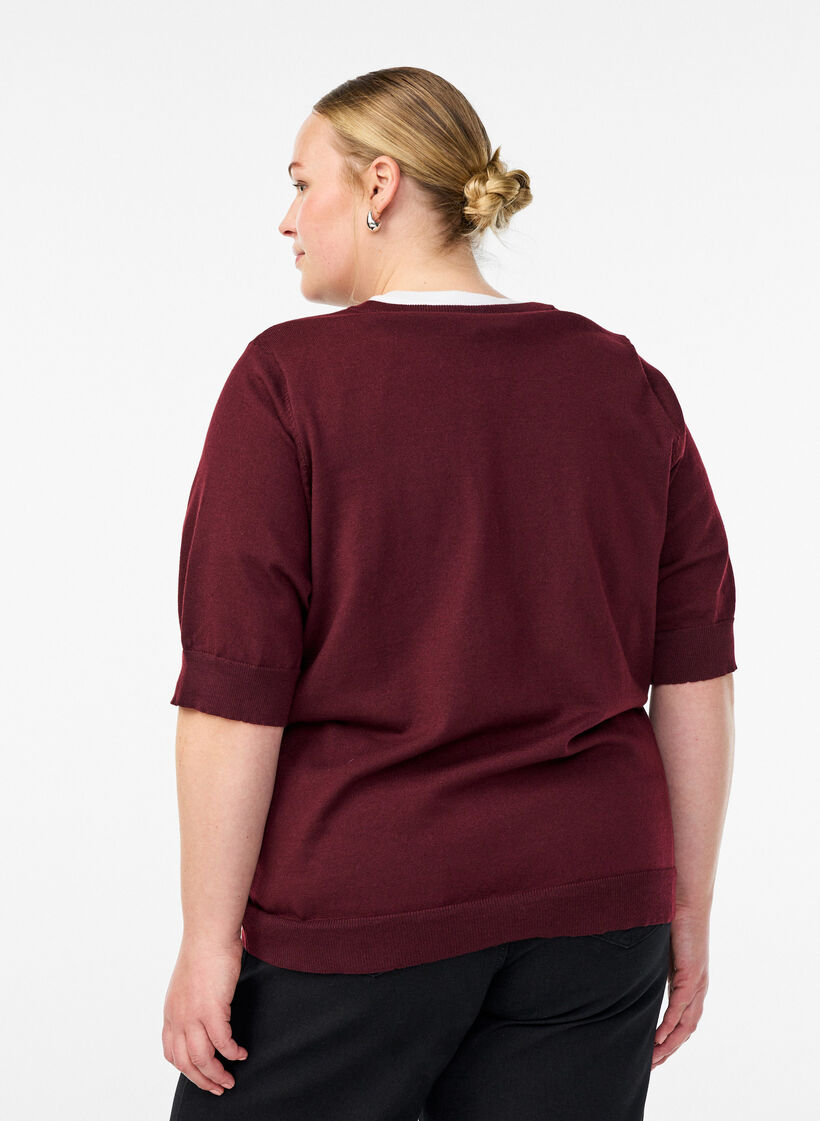 Finstrikket bluse med korte ermer, R&oslash;d, Model image number 2