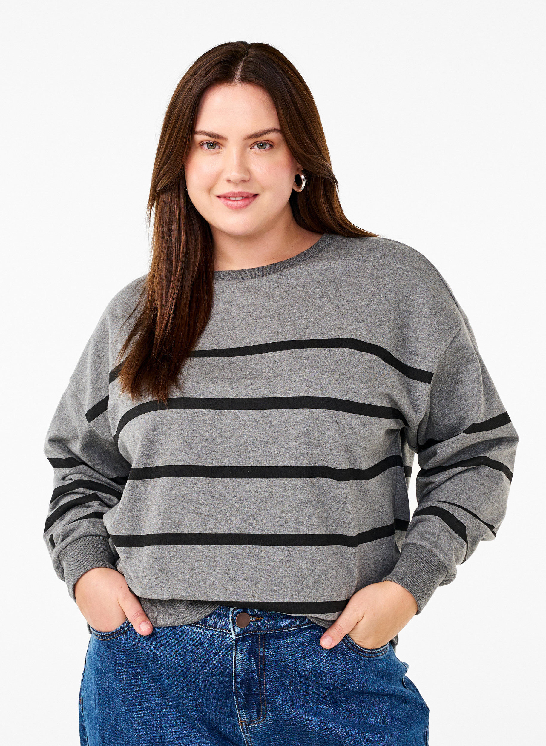Zizzi Genser med striper, MGM w. Black Stripe, Model image number 0