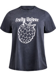 T-skjorte i organisk bomull med grafisk trykk, Grey w. Strawberry