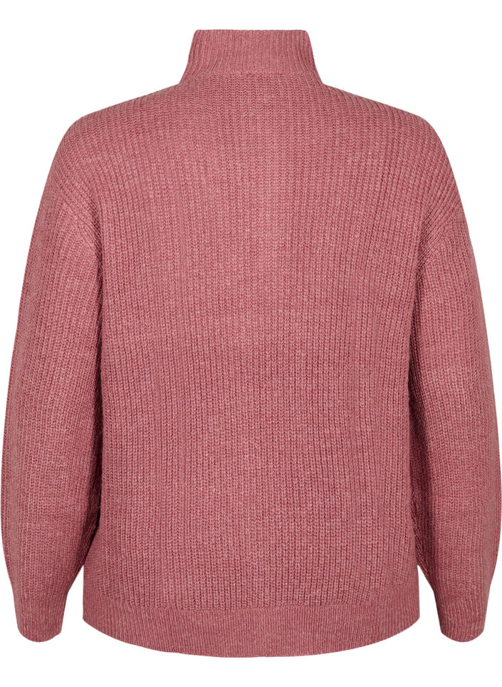 FLASH - strikket genser med høy hals og glidelås, Rosa, Packshot image number 1