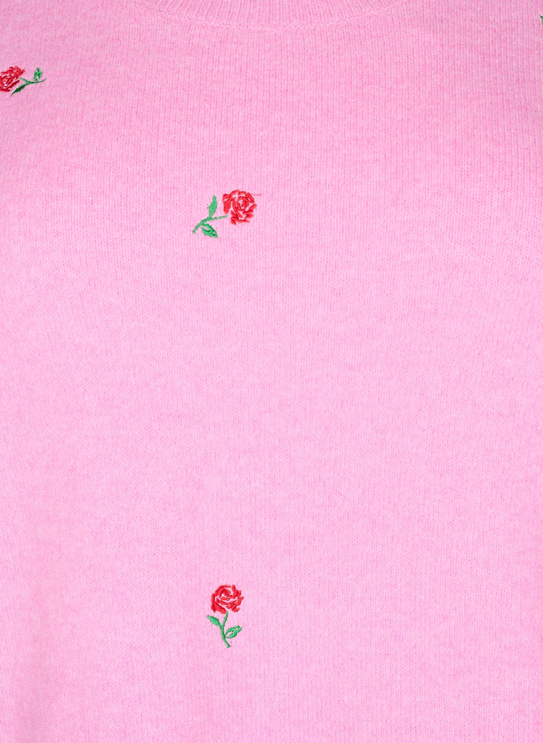 Zizzi Strikket bluse med blomster og 3/4 ermer, Begonia Pink Mel., Packshot image number 2
