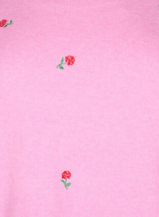 Zizzi Strikket bluse med blomster og 3/4 ermer, Begonia Pink Mel., Packshot image number 2