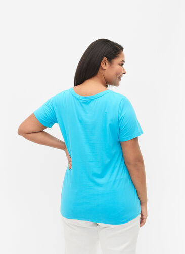 Ensfarget basis T-skjorte i bomull, Blue Atoll, Model image number 1