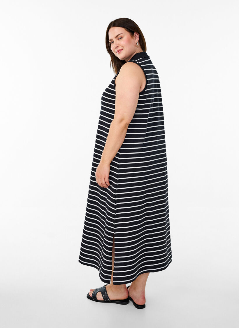 Ermeløs polokjole i midilengde, Svart, Model image number 1