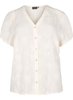 Zizzi Kortermet bluse med 3D blomstreffekt, Beige, Packshot image number 0